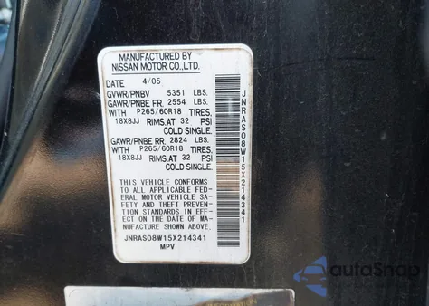 2005 Infiniti Fx35 из США, поврежденный, VIN JNRAS08W15X214341